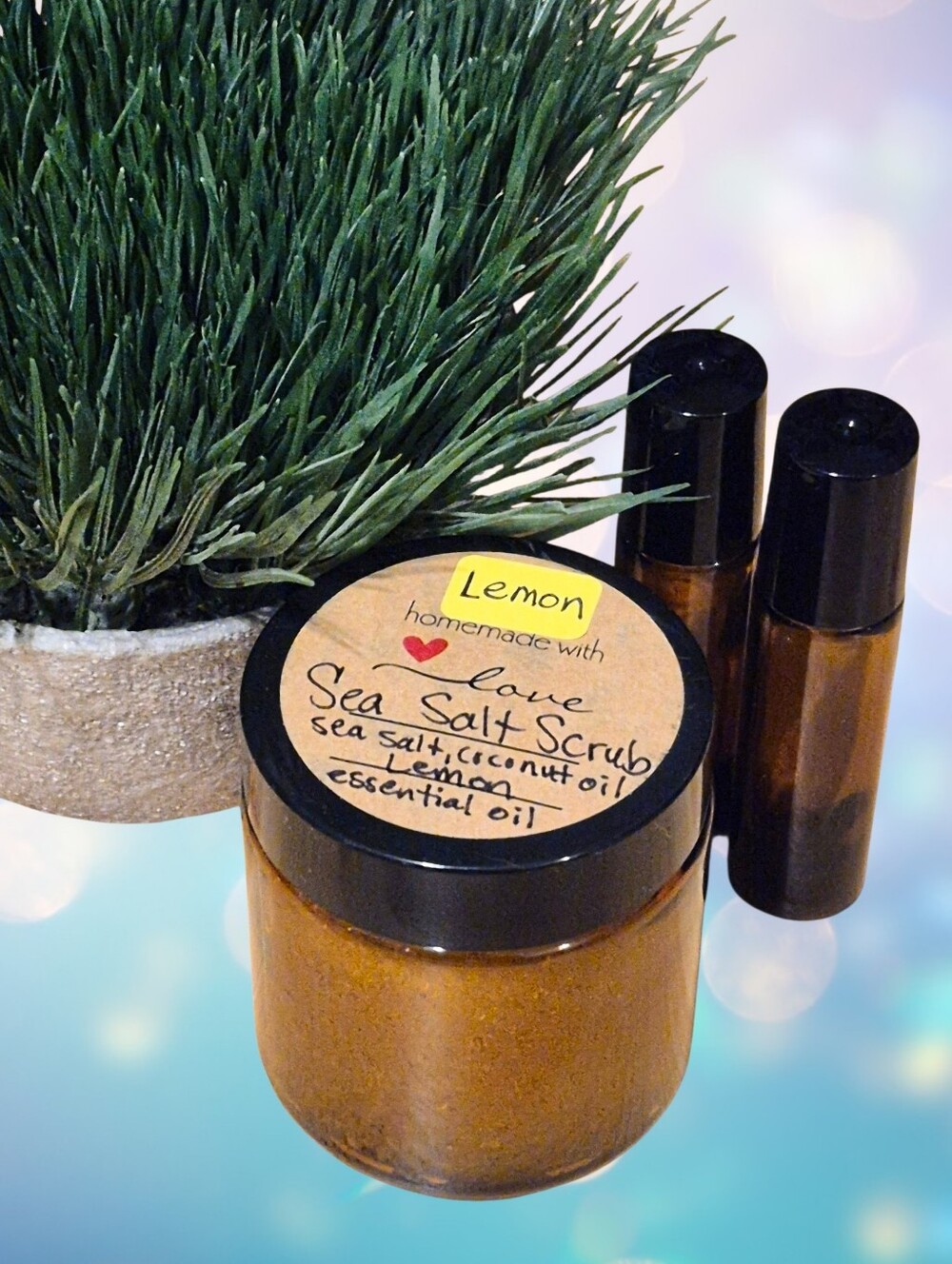 Handmade Mediterranean Sea Salt Scrub With Lemon Essential Oil - 4 oz. Jar